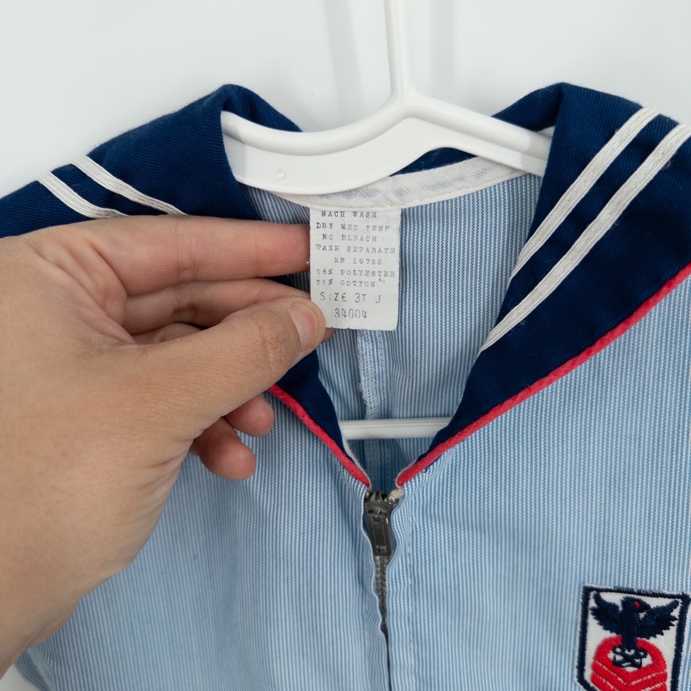 Vintage 1970s Toddler Sailor Romper Blue Zip Front 3T‎ Navy Military Nautical - Picture 3 of 7